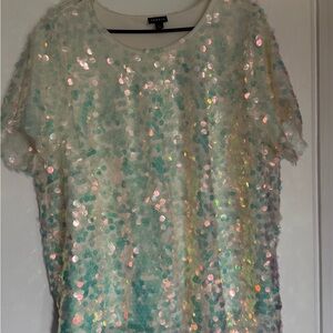 Torrid Sequin Blouse - Iridescent White and Teal